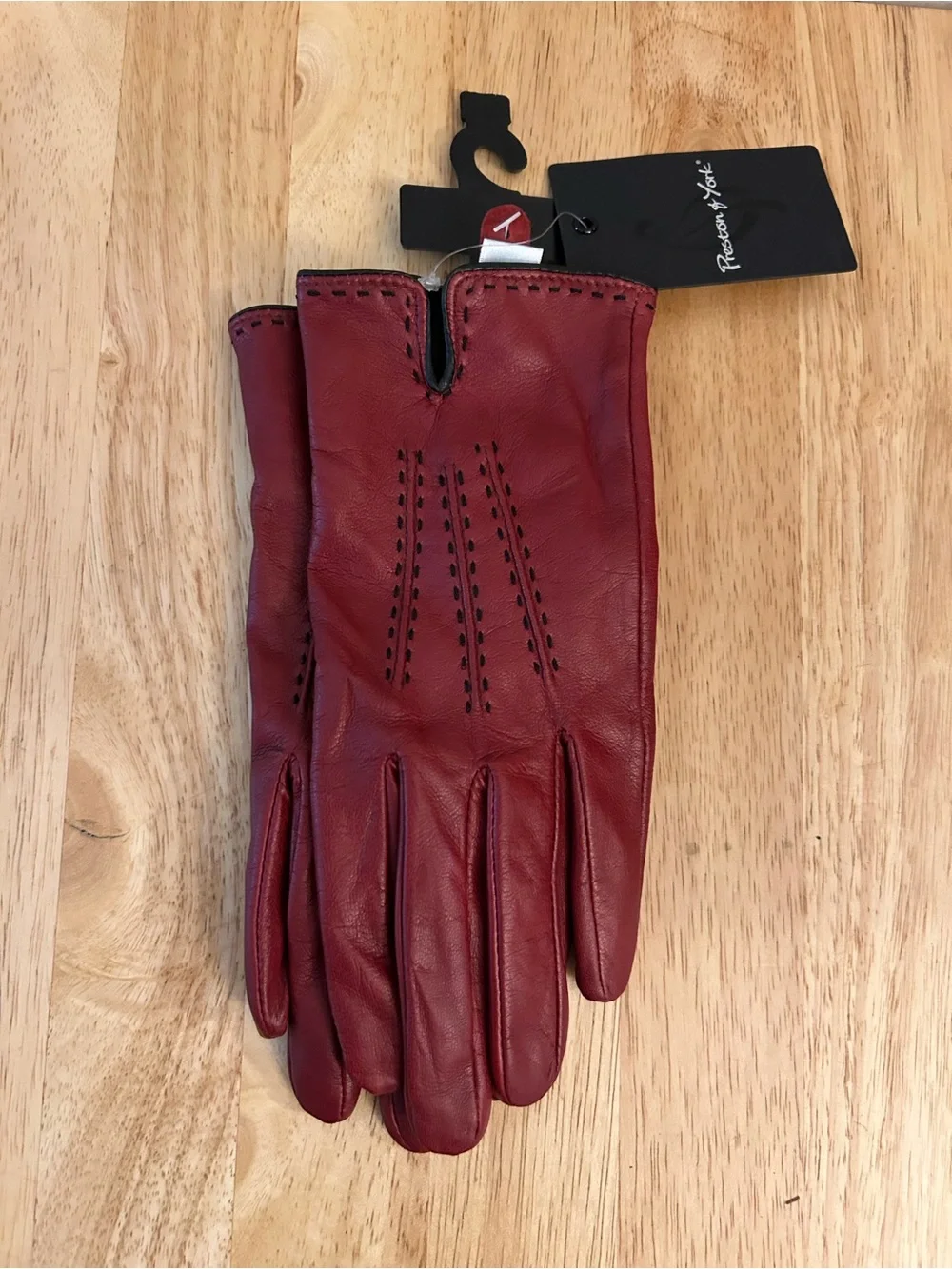 NWT- Preston & York women's red genuine leather gloves